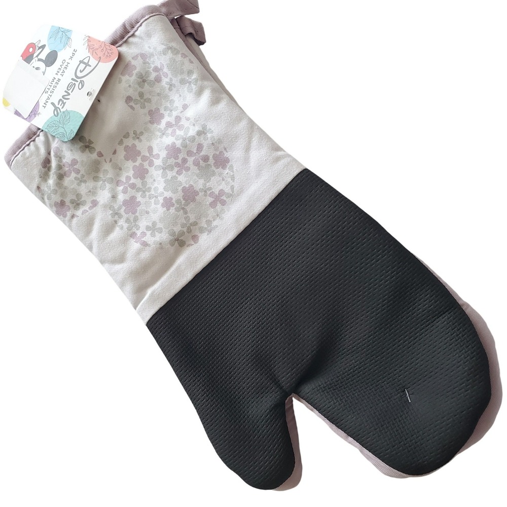 Disney Mickey Mouse Floral‎ Oven Mitts 2PK Heat Resistant Cream Purple Spring